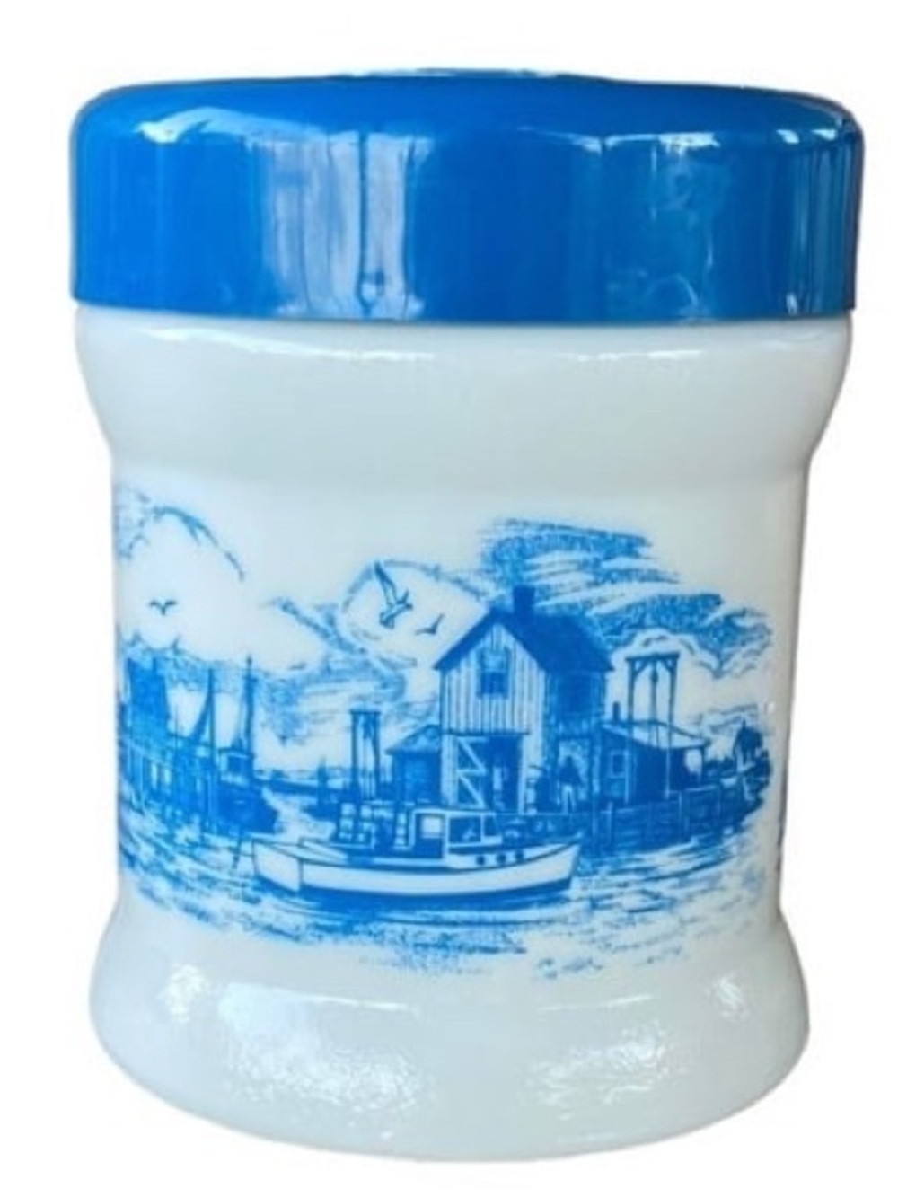 vintage Dutch milkGlass delft lighthouse  canister Cottagecore Coastal Container